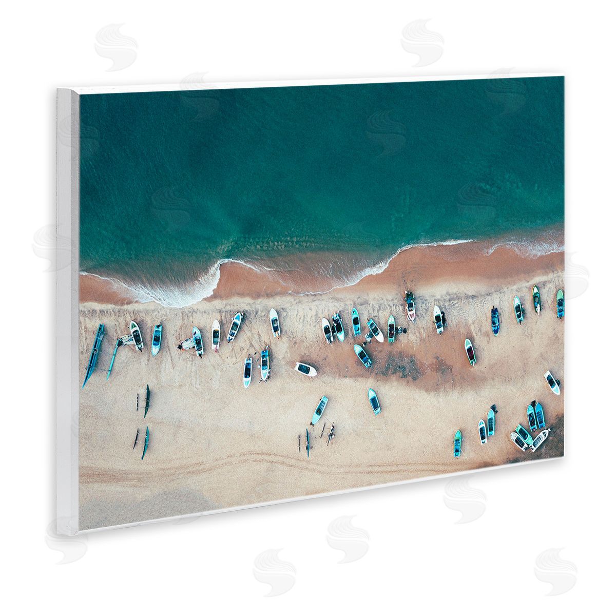 Stupell Studio Aerial Boats on Shore Wooden Wall Plaque Art Print