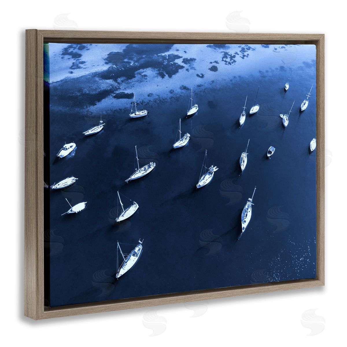 Stupell Studio Scattered Boats on Sea Brown Floating Frame Canvas Wall Art Print