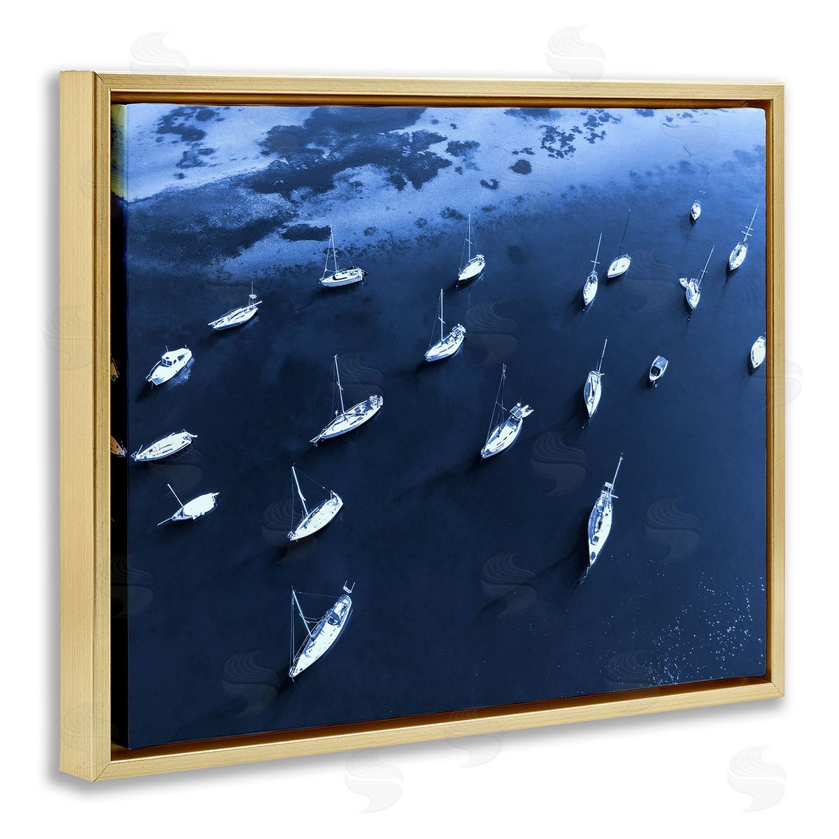Stupell Studio Scattered Boats on Sea Gold Floating Frame Canvas Wall Art Print