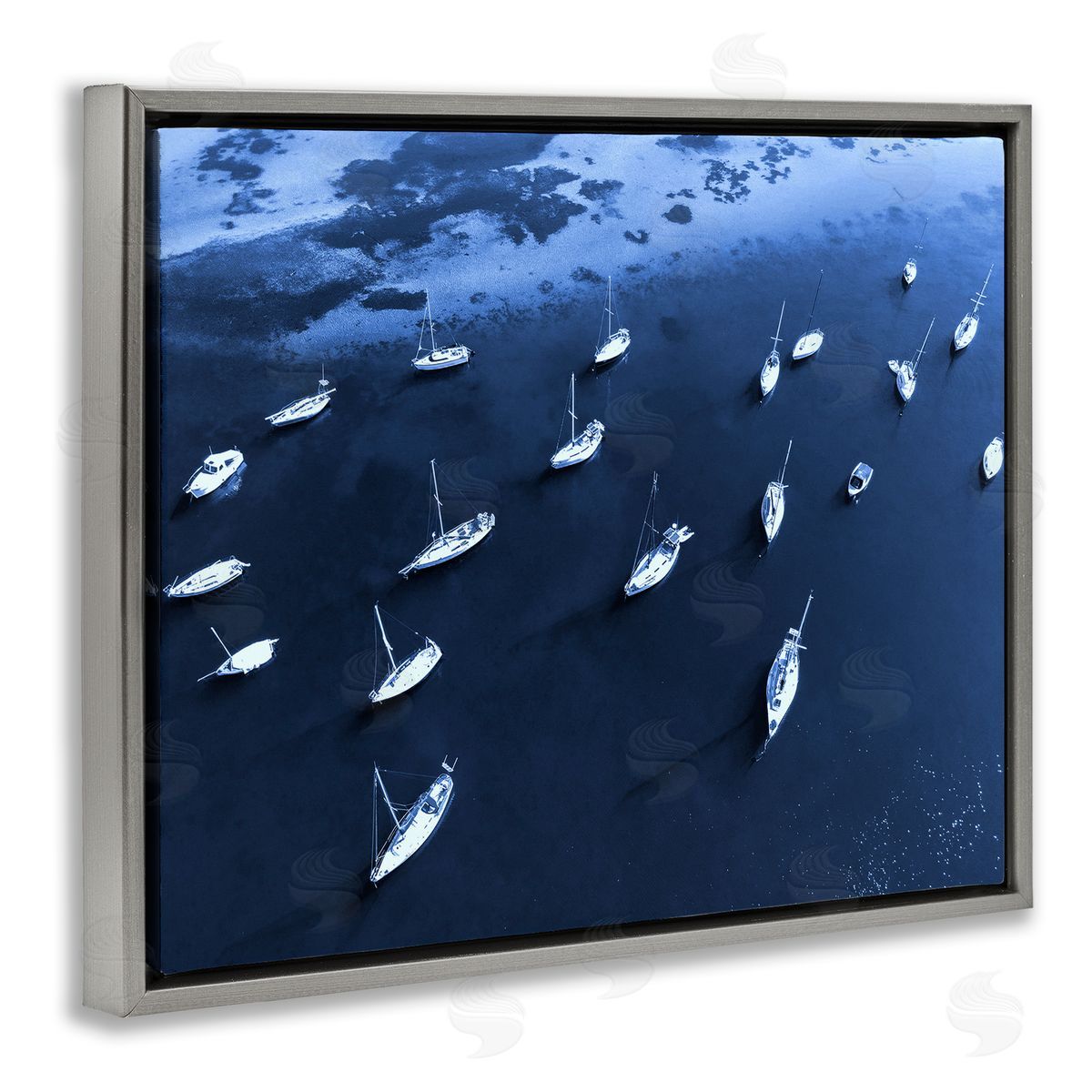 Stupell Studio Scattered Boats on Sea Gray Floating Frame Canvas Wall Art Print