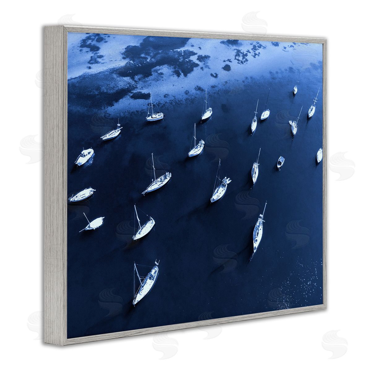 Stupell Studio Scattered Boats on Sea Gray Framed Giclee Wall Art Print