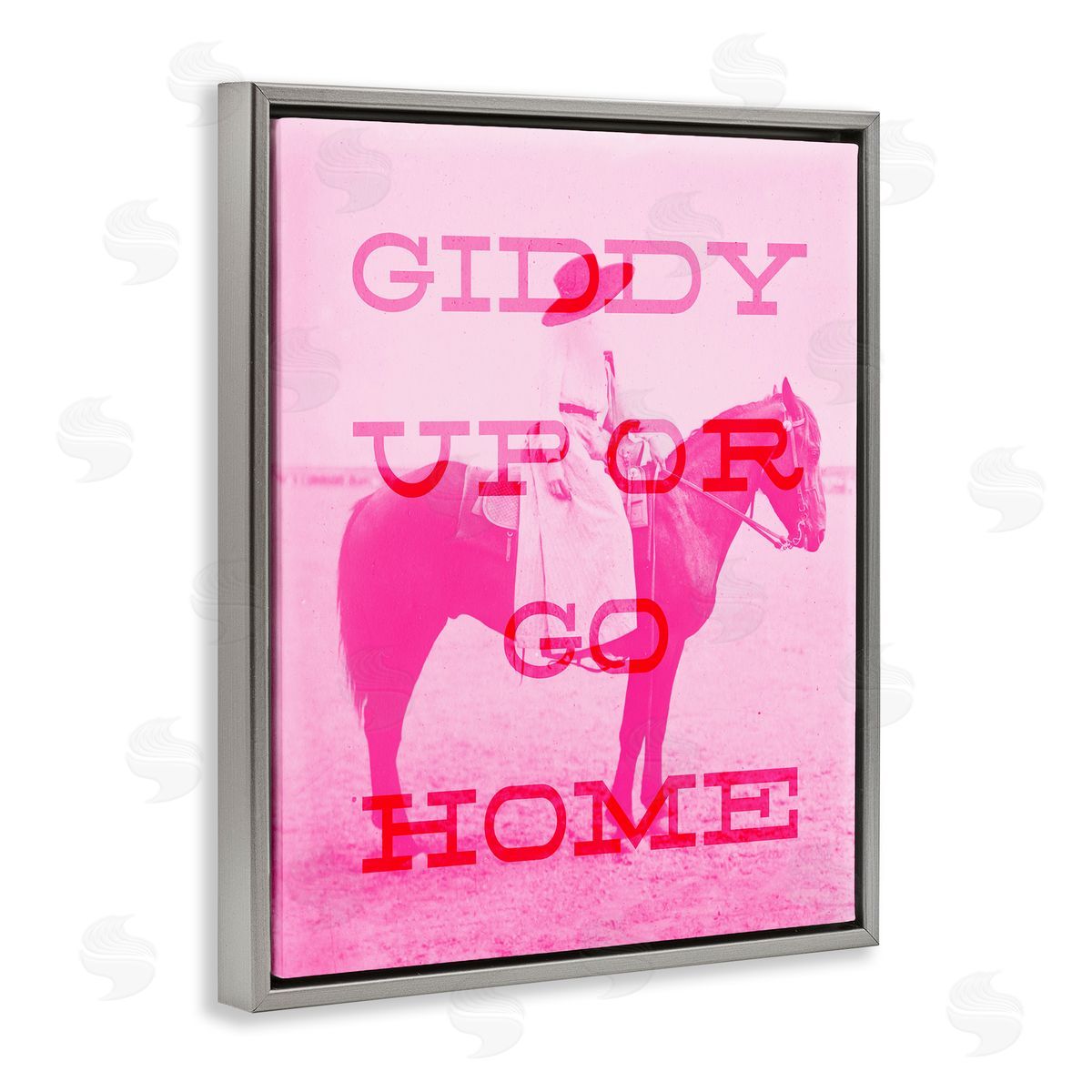 Stupell Studio Giddy Up or Go Home Gray Floating Frame Canvas Wall Art Print