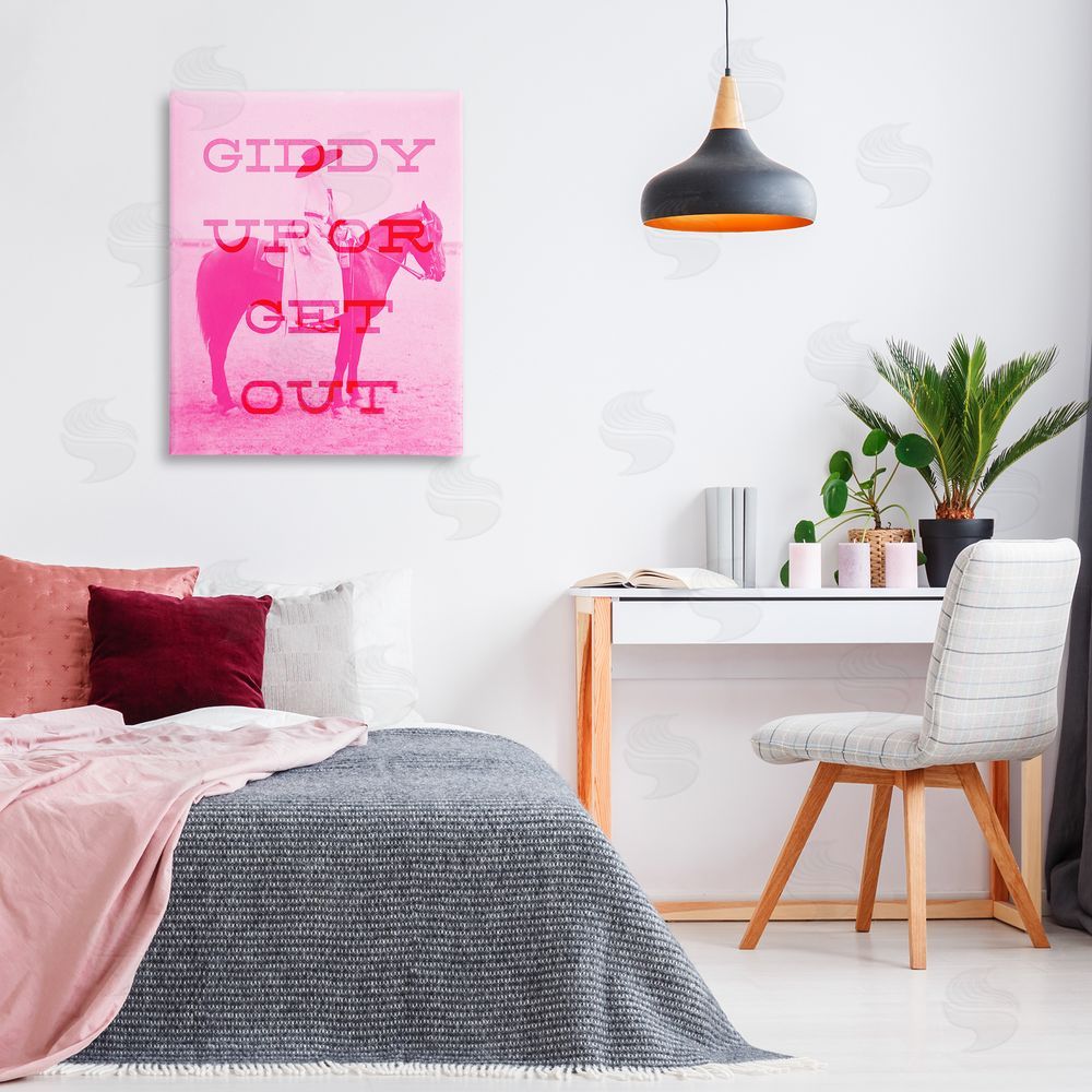 Stupell Studio Giddy Up or Get Out Canvas Wall Art Print in Room