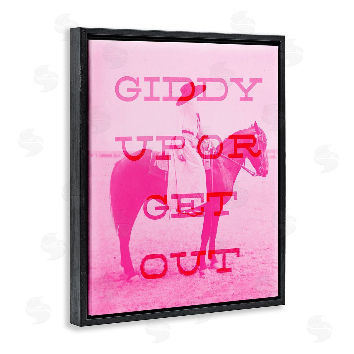 Stupell Studio Giddy Up or Get Out Black Floating Frame Canvas Wall Art Print