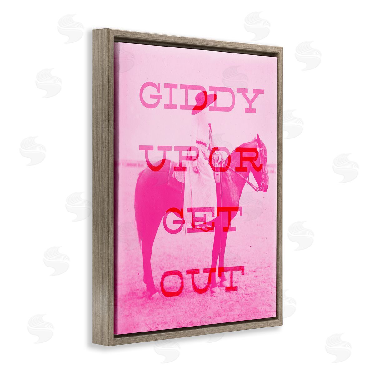 Stupell Studio Giddy Up or Get Out Brown Floating Frame Canvas Wall Art Print