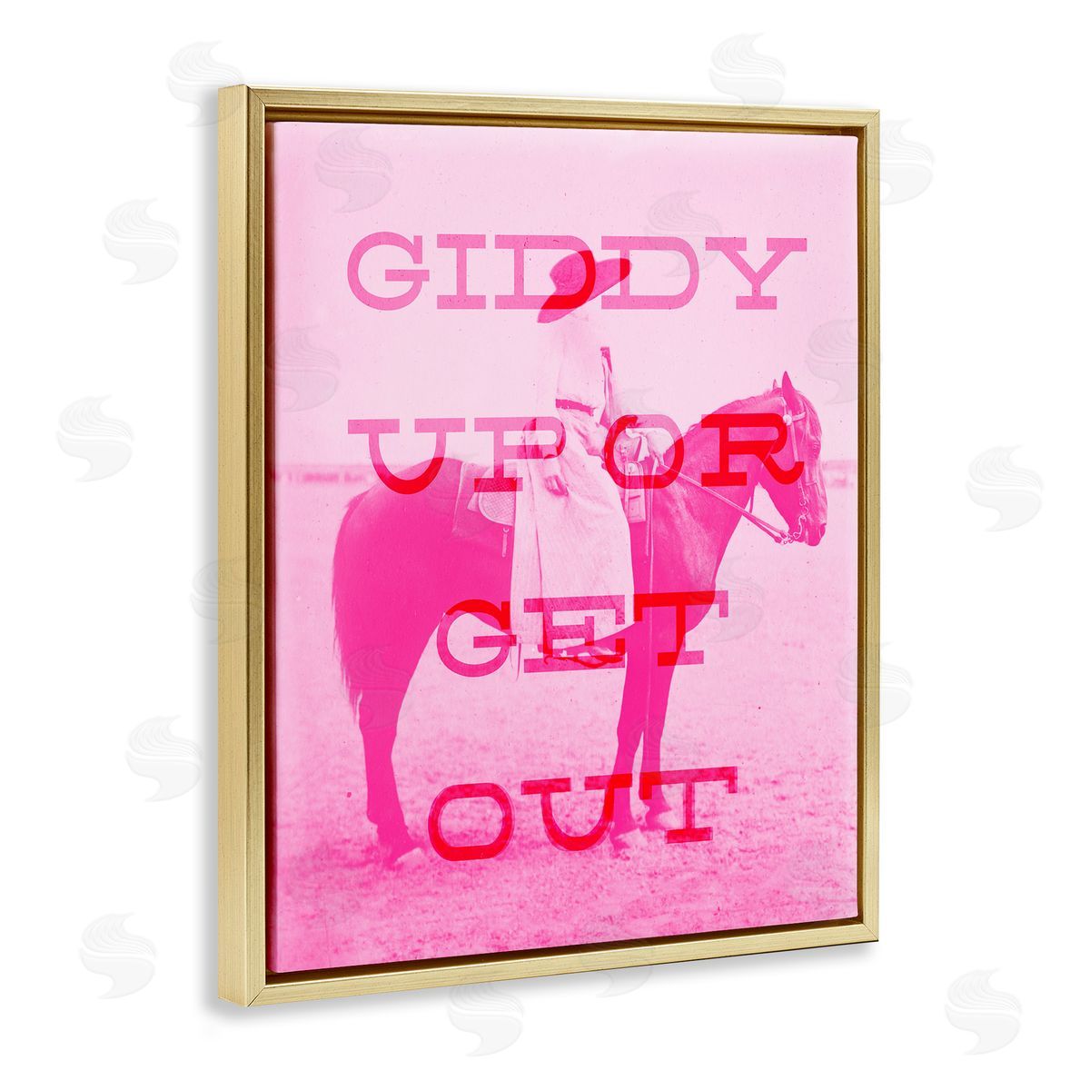 Stupell Studio Giddy Up or Get Out Gold Floating Frame Canvas Wall Art Print