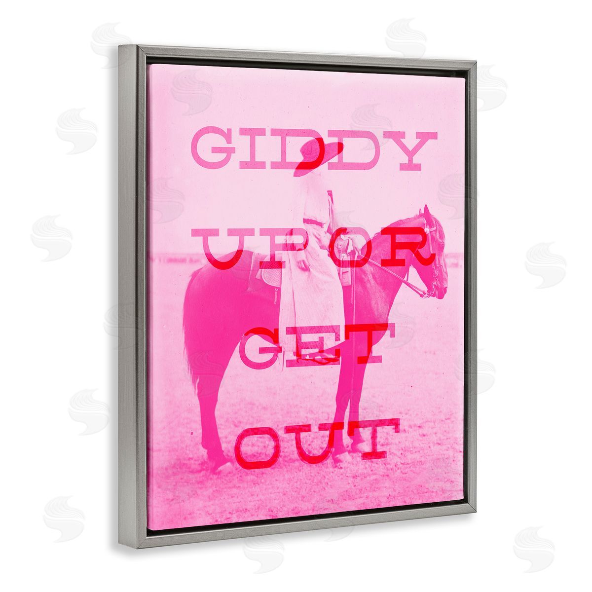 Stupell Studio Giddy Up or Get Out Gray Floating Frame Canvas Wall Art Print