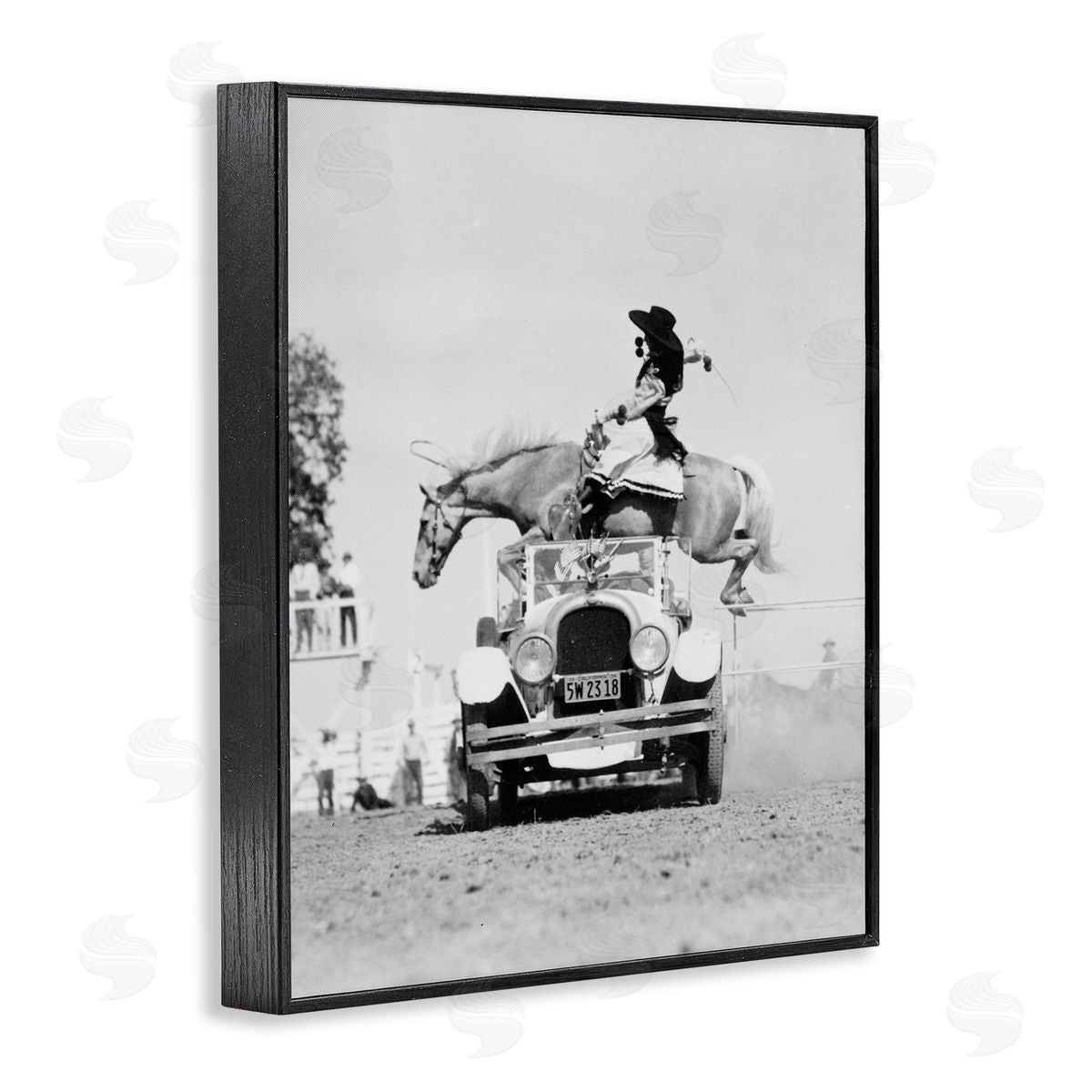 Stupell Studio Rodeo Girl Jumping Horse Black Framed Giclee Wall Art Print