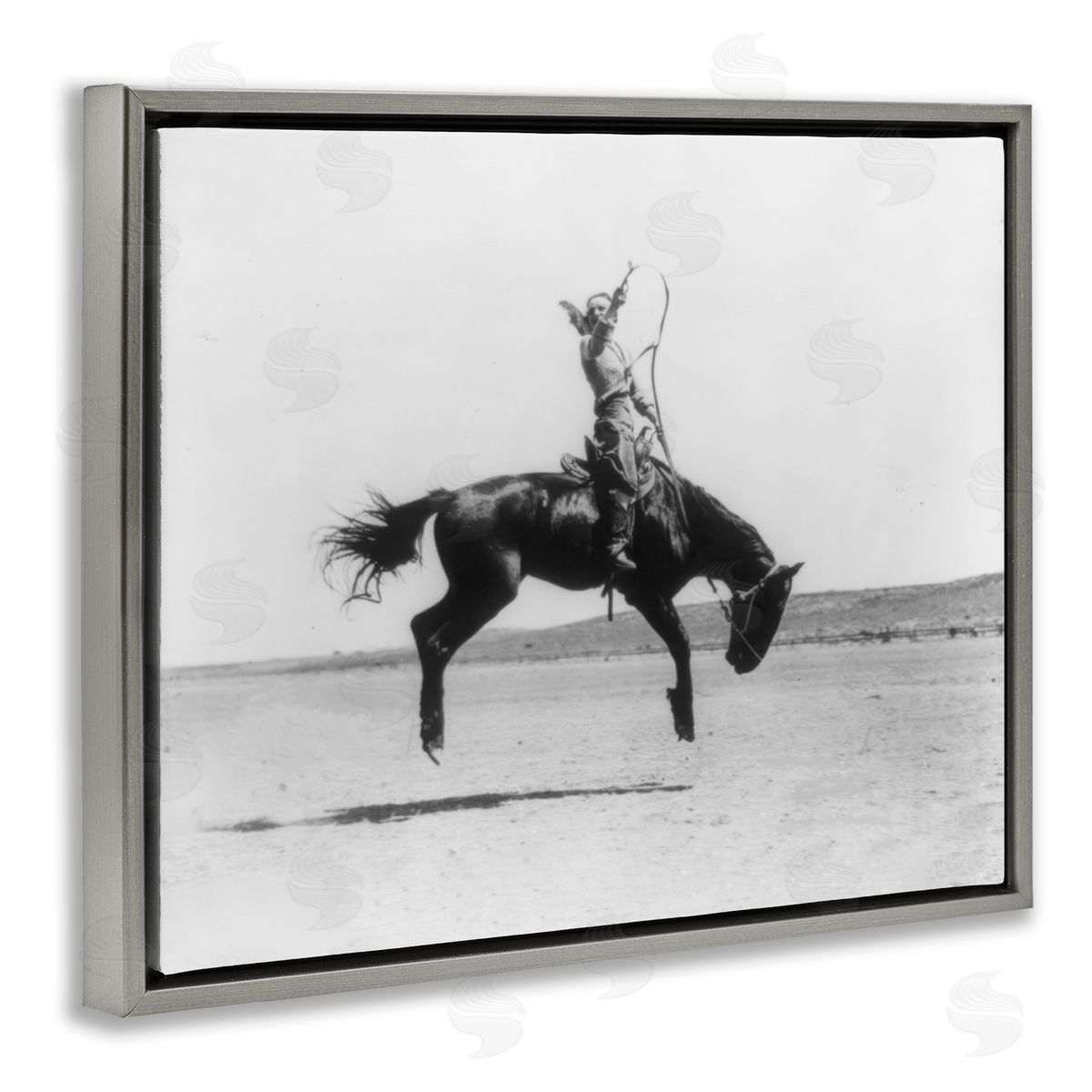 Stupell Studio Galloping Rodeo Cowgirl Gray Floating Frame Canvas Wall Art Print