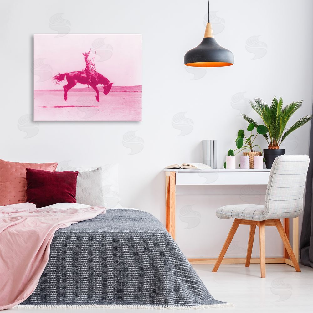 Stupell Studio Pink Galloping Cowgirl Canvas Wall Art Print in Room