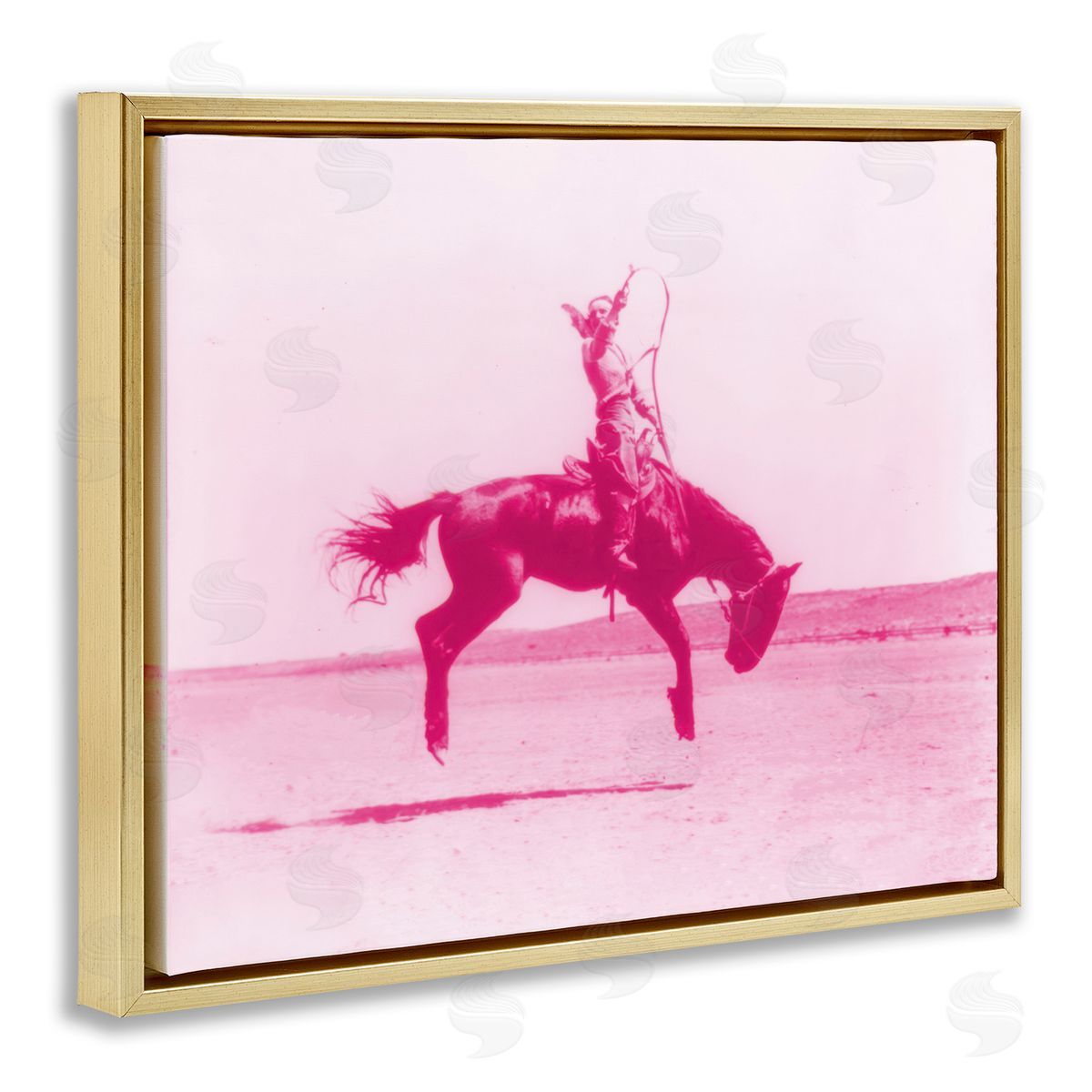 Stupell Studio Pink Galloping Cowgirl Gold Floating Frame Canvas Wall Art Print