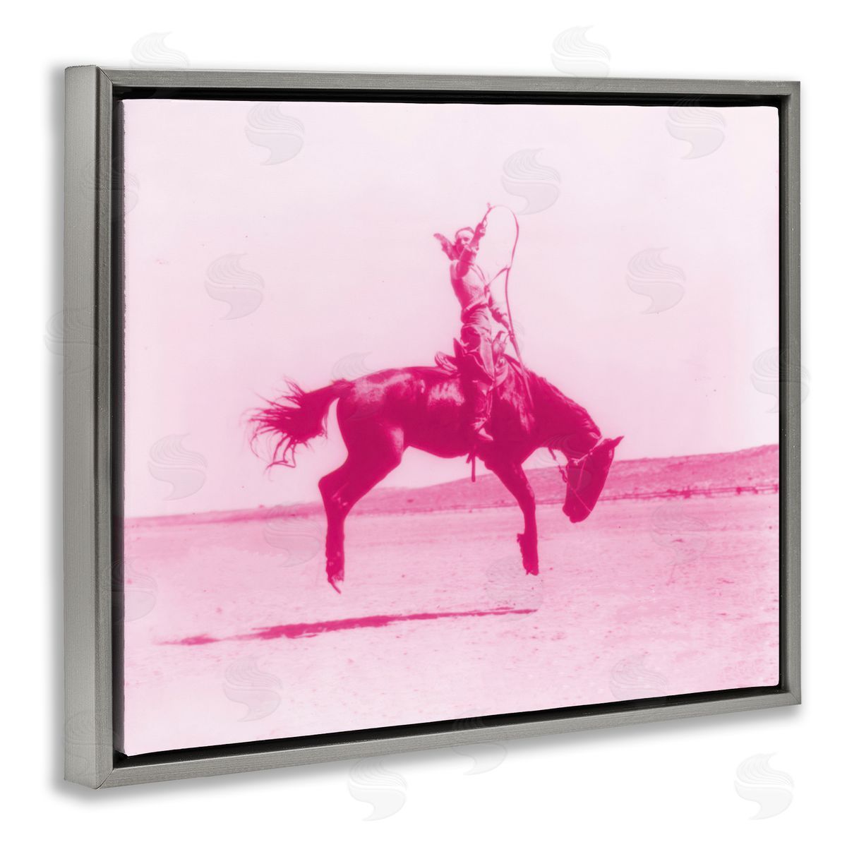Stupell Studio Pink Galloping Cowgirl Gray Floating Frame Canvas Wall Art Print