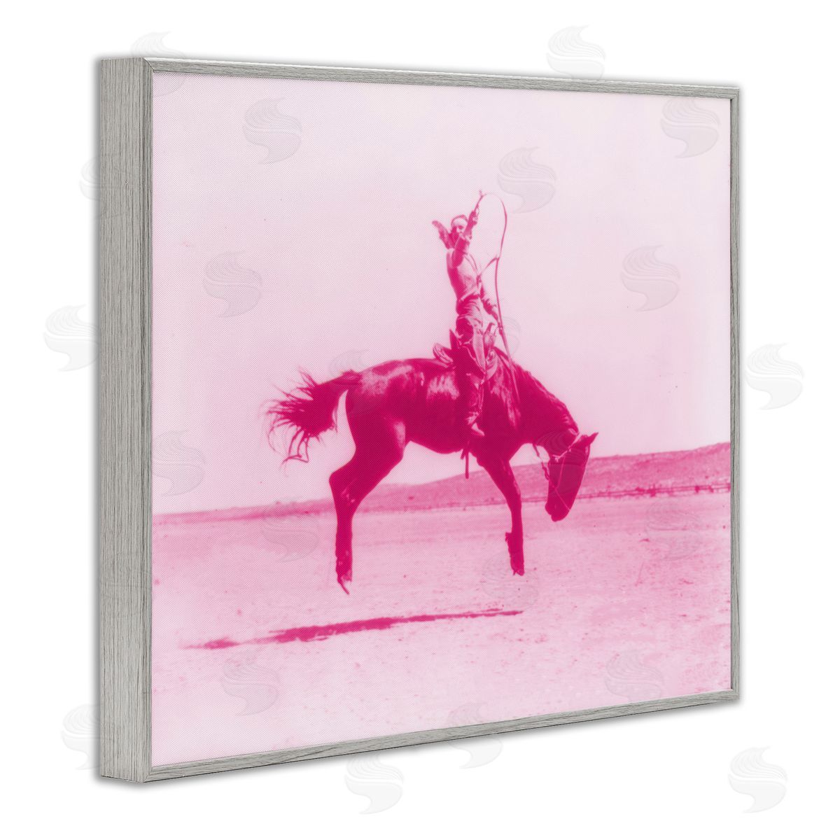 Stupell Studio Pink Galloping Cowgirl Gray Framed Giclee Wall Art Print