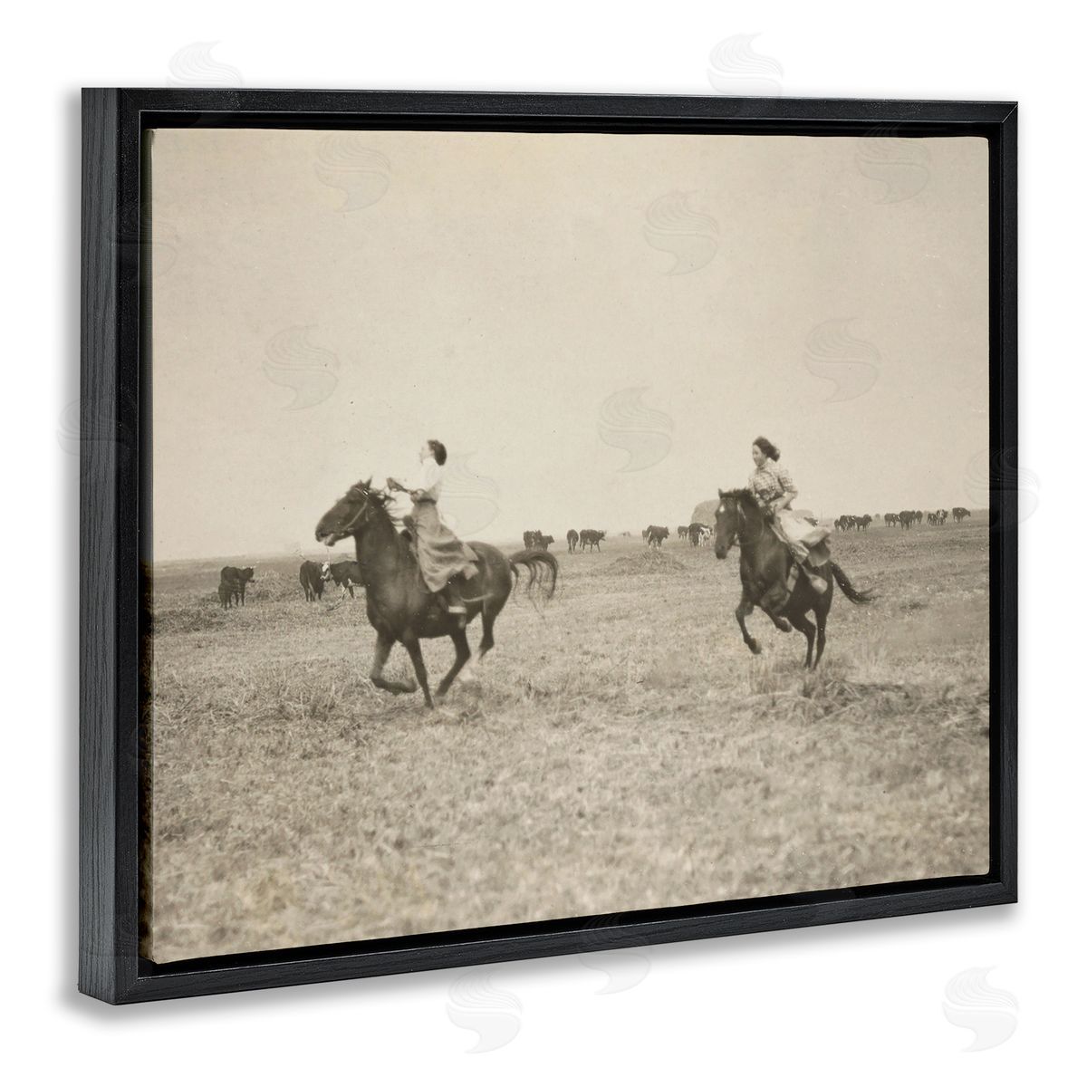 Stupell Studio Galloping Cowgirl Friends Black Floating Frame Canvas Wall Art Print