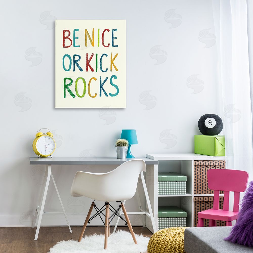 Stupell Studio Be Nice Minimal Phrase Canvas Wall Art Print in Room