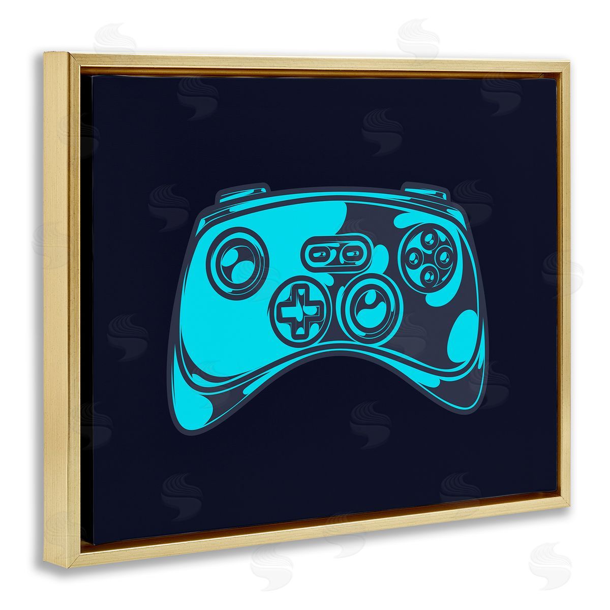 Stupell Studio Gaming Controller on Black Gold Floating Frame Canvas Wall Art Print