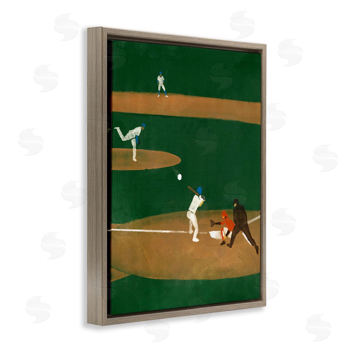 Stupell Studio Baseball Players View Brown Floating Frame Canvas Wall Art Print