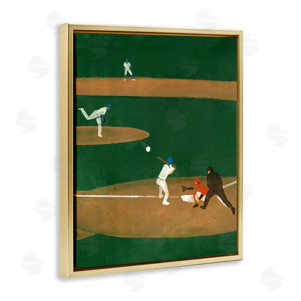 Stupell Studio Baseball Players View Gold Floating Frame Canvas Wall Art Print