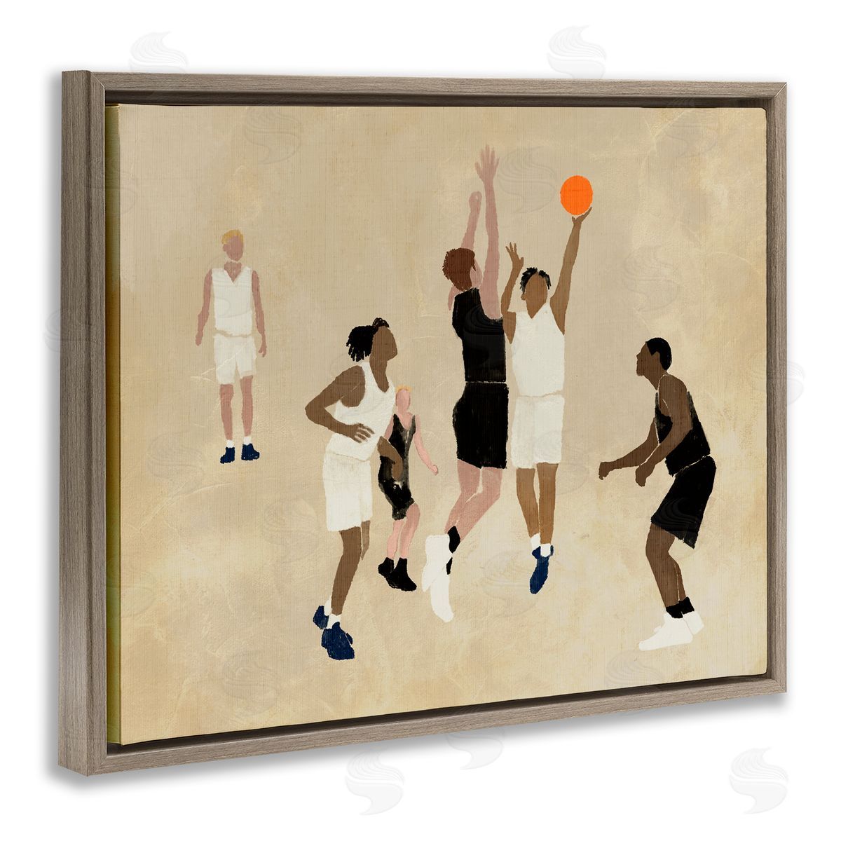 Stupell Studio Athletes Playing Basketball Brown Floating Frame Canvas Wall Art Print
