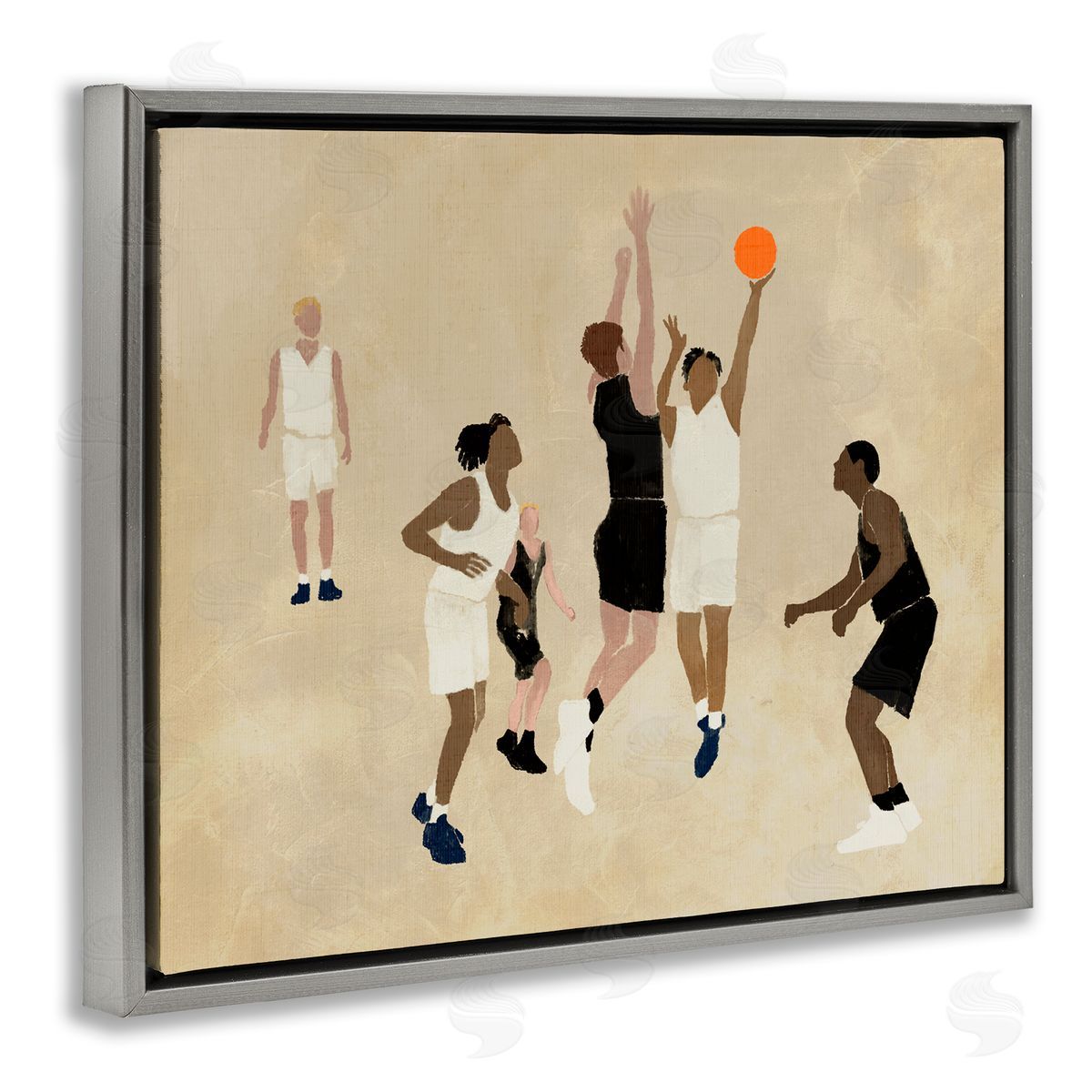 Stupell Studio Athletes Playing Basketball Gray Floating Frame Canvas Wall Art Print