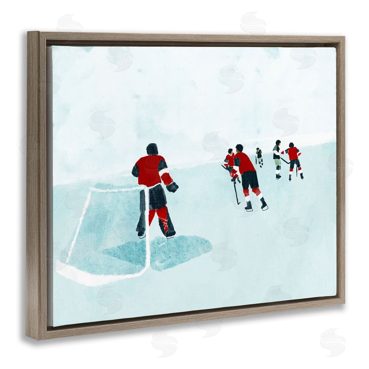Stupell Studio Hockey Players on Ice Brown Floating Frame Canvas Wall Art Print