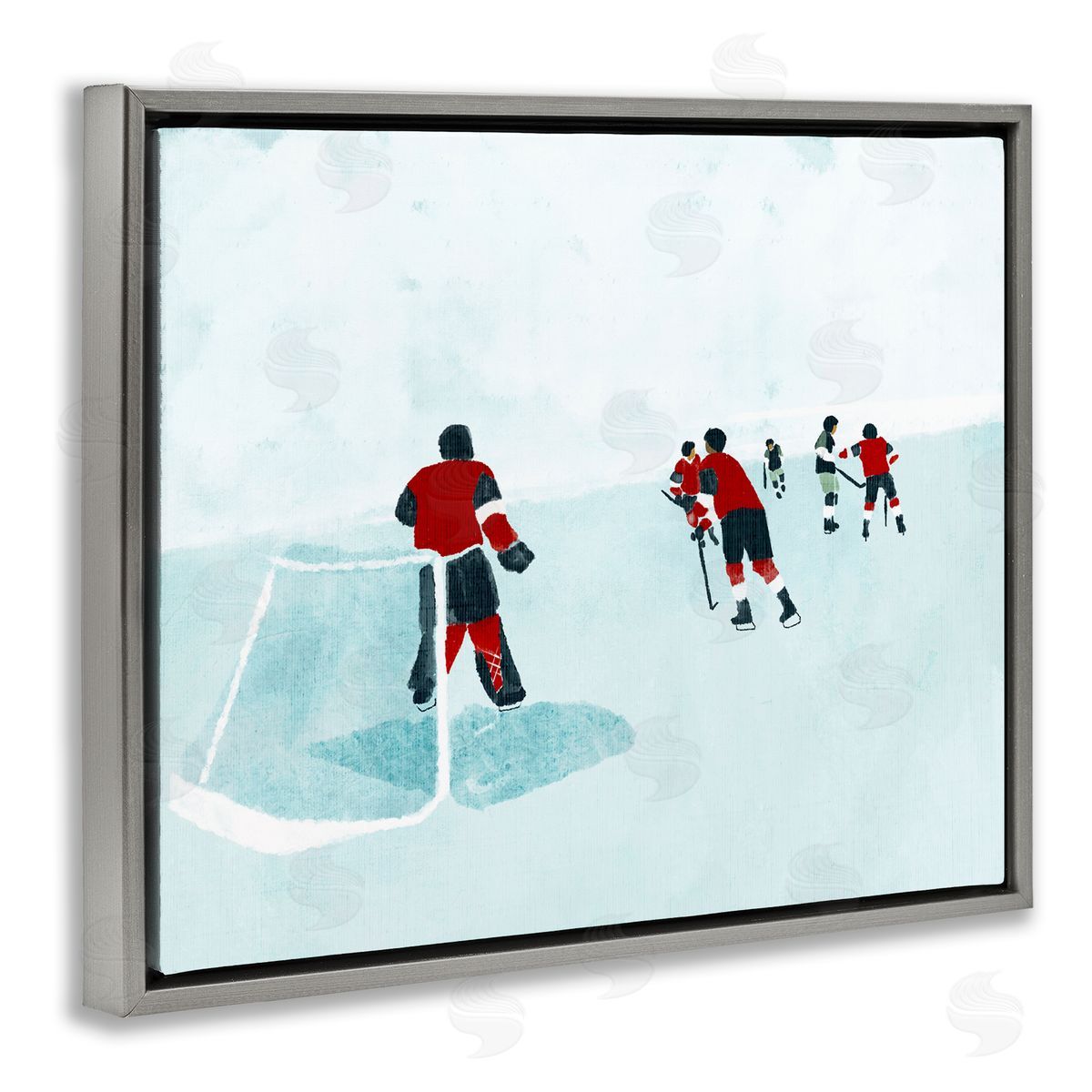 Stupell Studio Hockey Players on Ice Gray Floating Frame Canvas Wall Art Print