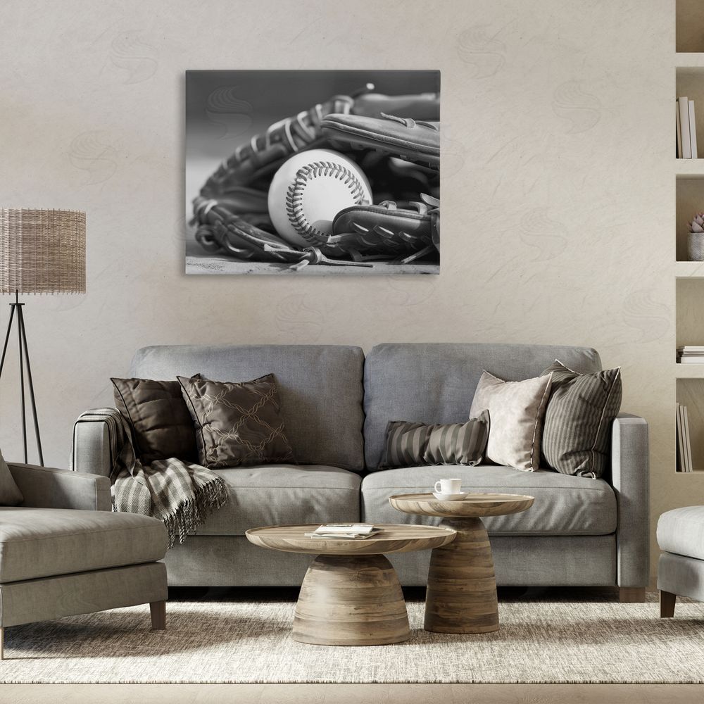 Stupell Studio Baseball Mitt & Ball Canvas Wall Art Print in Room