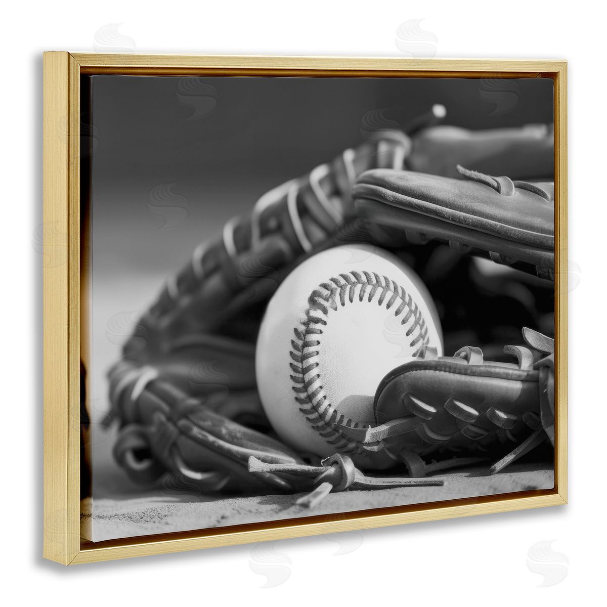 Stupell Studio Baseball Mitt & Ball Gold Floating Frame Canvas Wall Art Print