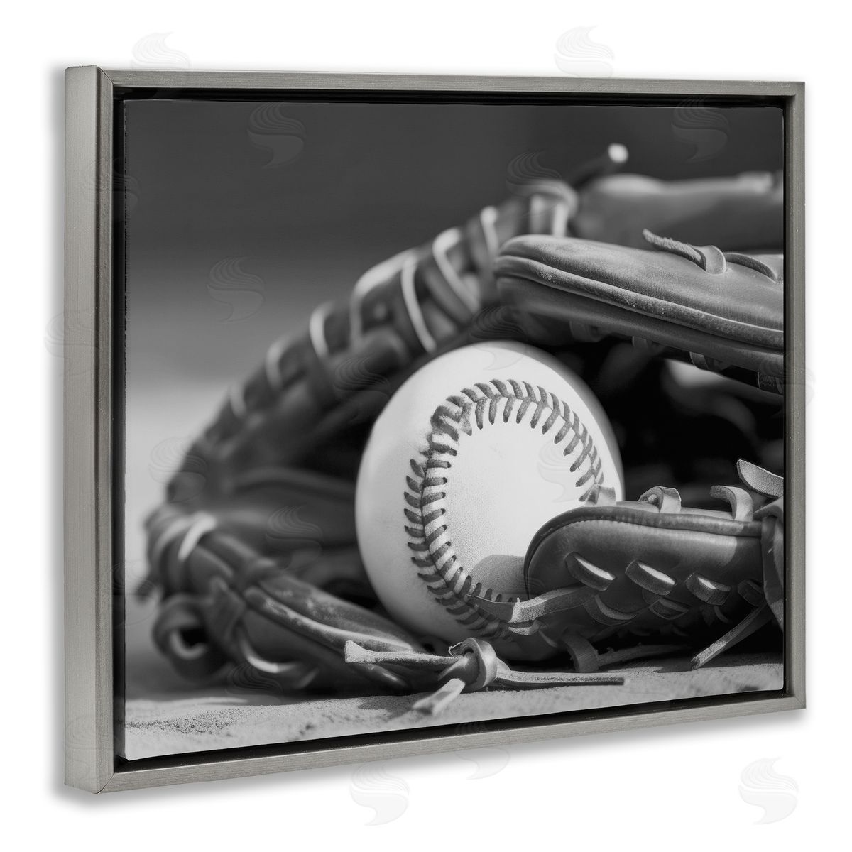 Stupell Studio Baseball Mitt & Ball Gray Floating Frame Canvas Wall Art Print