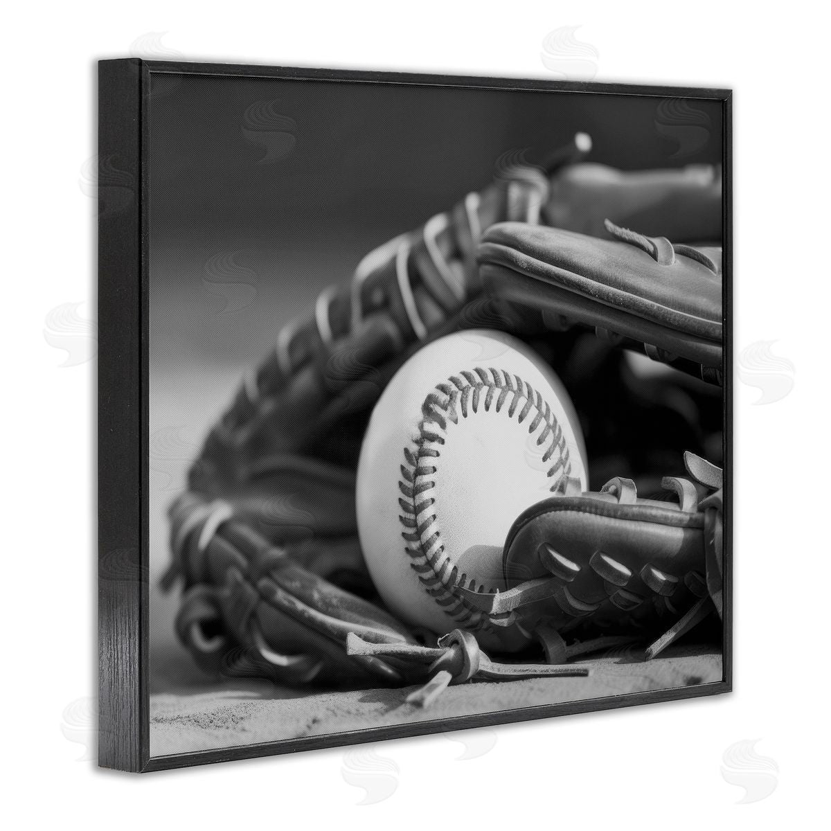 Stupell Studio Baseball Mitt & Ball Black Framed Giclee Wall Art Print