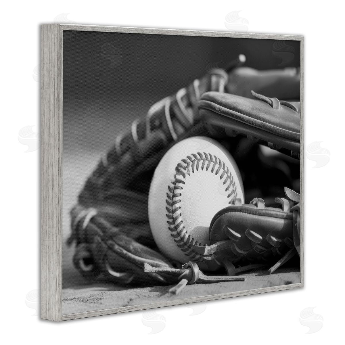 Stupell Studio Baseball Mitt & Ball Gray Framed Giclee Wall Art Print