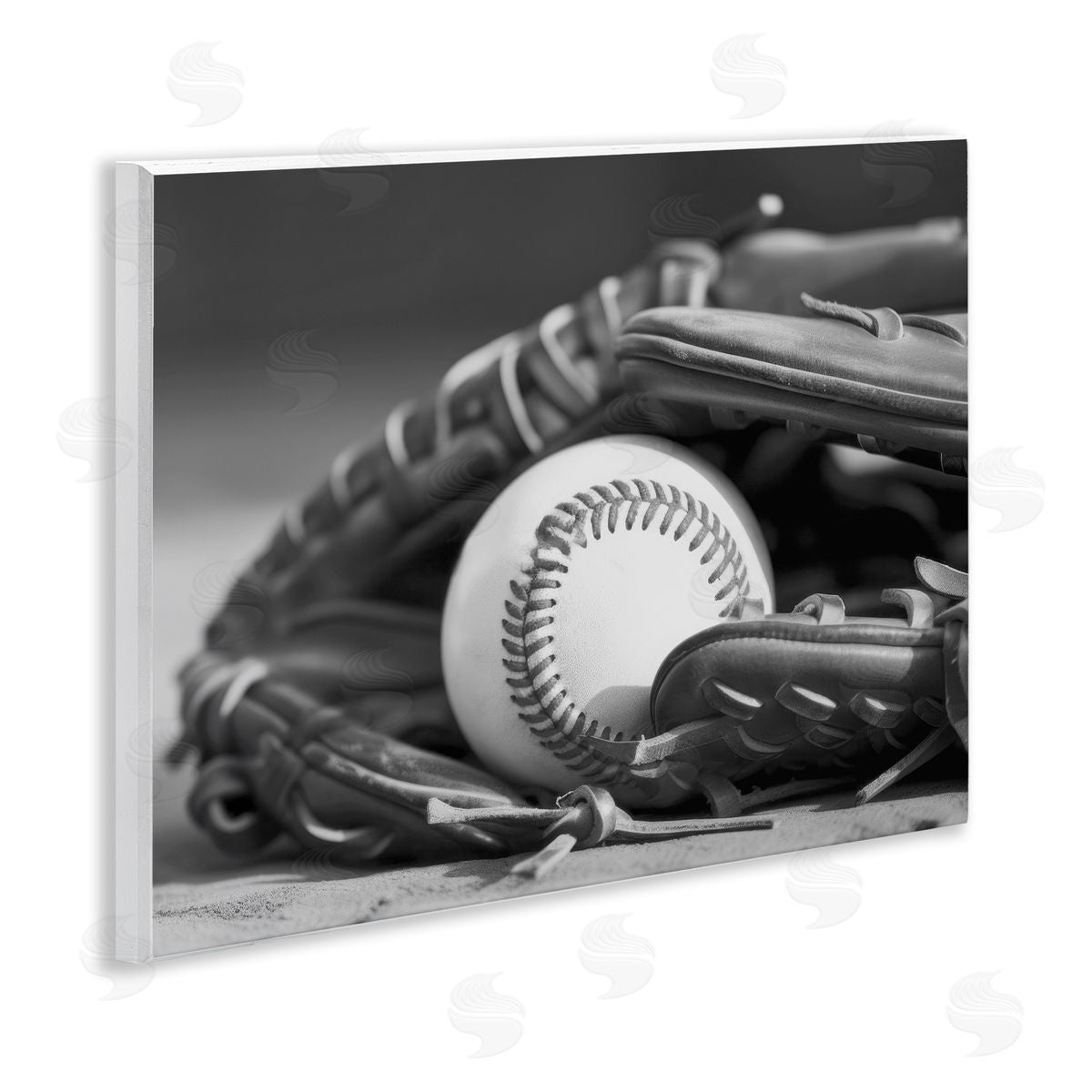 Stupell Studio Baseball Mitt & Ball Wooden Wall Plaque Art Print