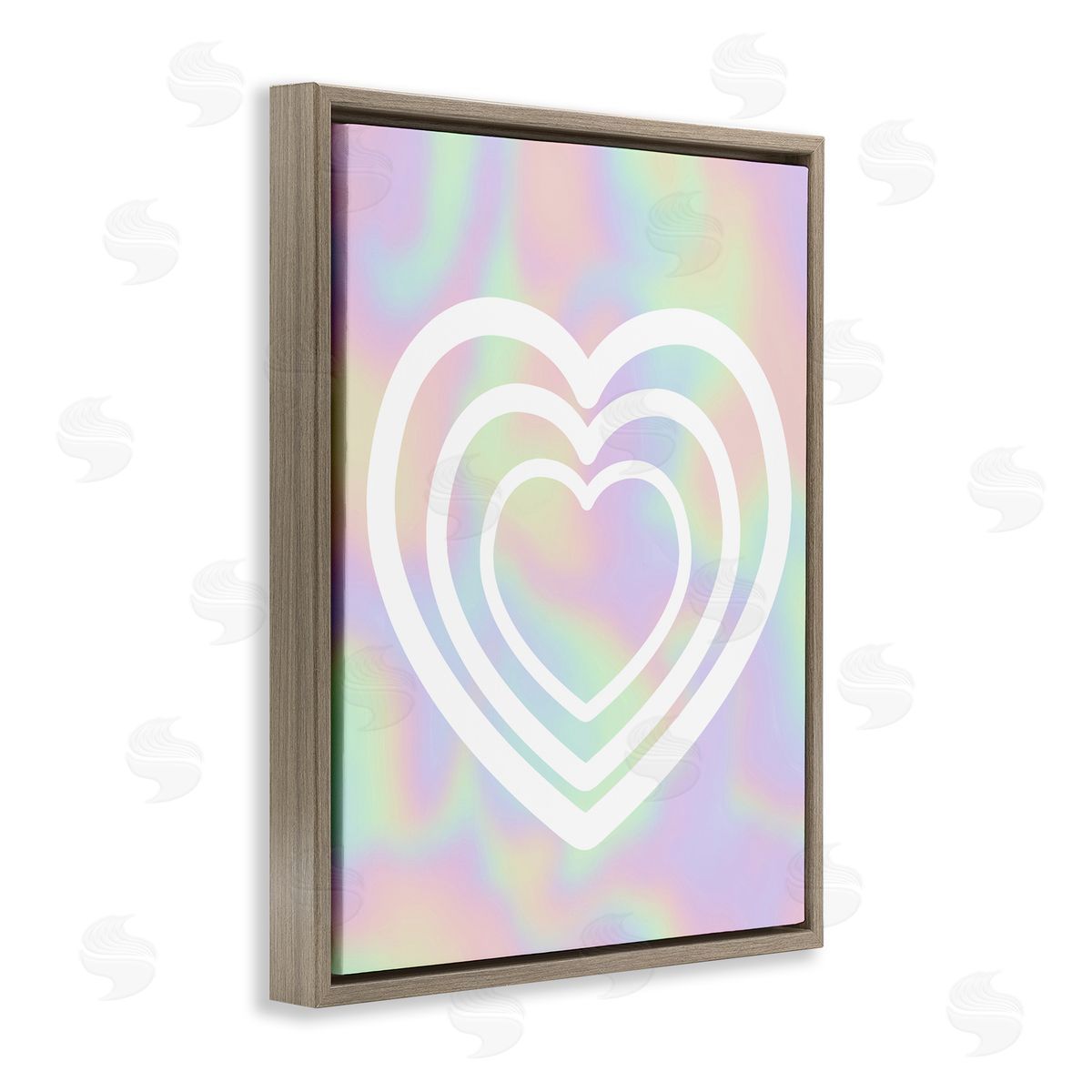 Stupell Studio Pastel Pattern with Hearts Brown Floating Frame Canvas Wall Art Print