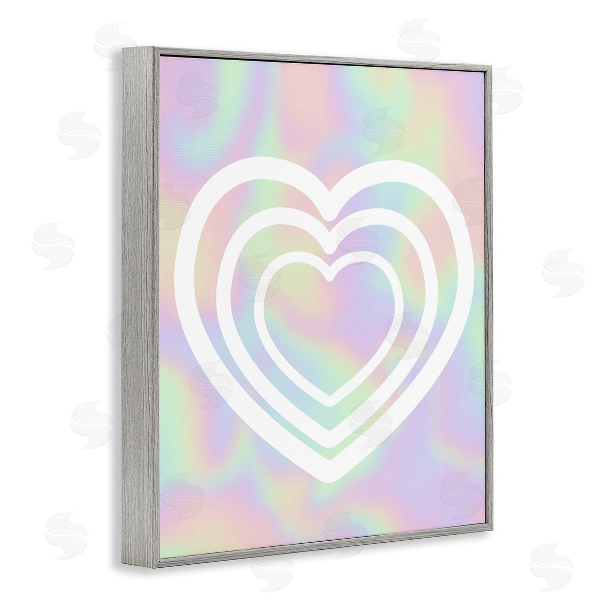 Stupell Studio Pastel Pattern with Hearts Gray Framed Giclee Wall Art Print