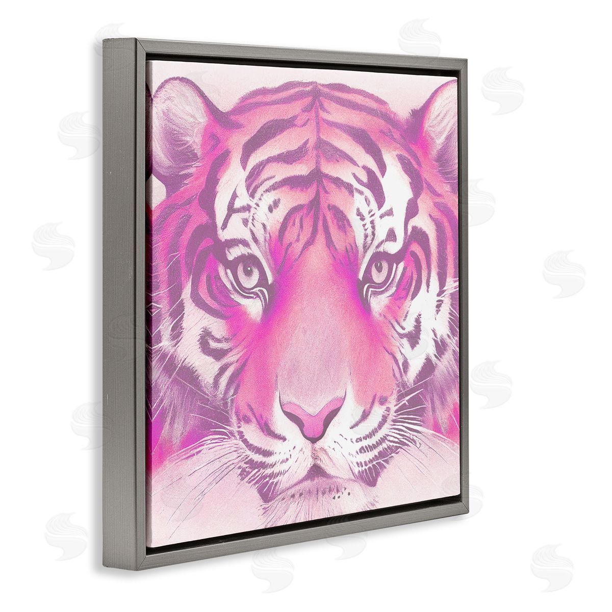 Stupell Studio Pink Tiger Face Gray Floating Frame Canvas Wall Art Print