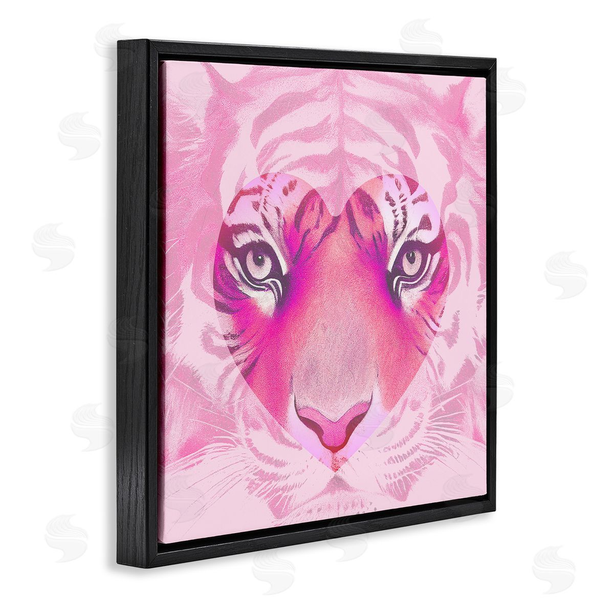 Stupell Studio Pink Heart Tiger Face Black Floating Frame Canvas Wall Art Print