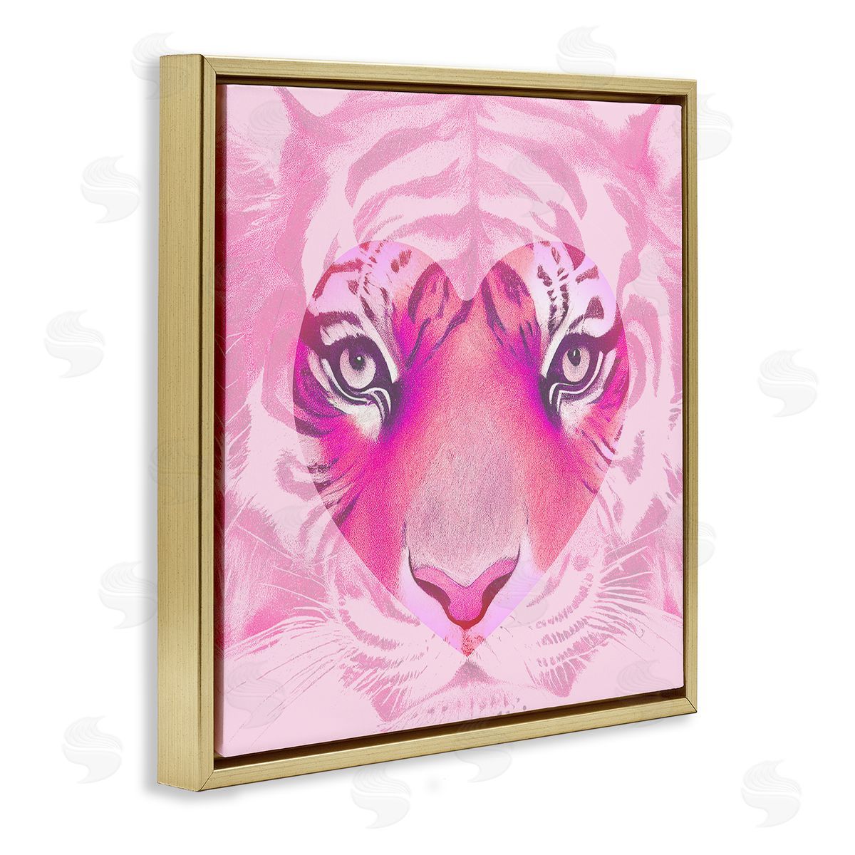 Stupell Studio Pink Heart Tiger Face Gold Floating Frame Canvas Wall Art Print