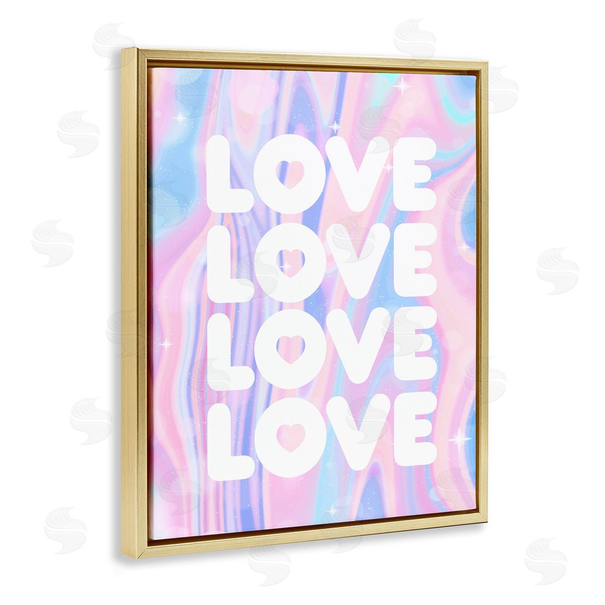 Stupell Studio Love with Wavy Pastels Gold Floating Frame Canvas Wall Art Print