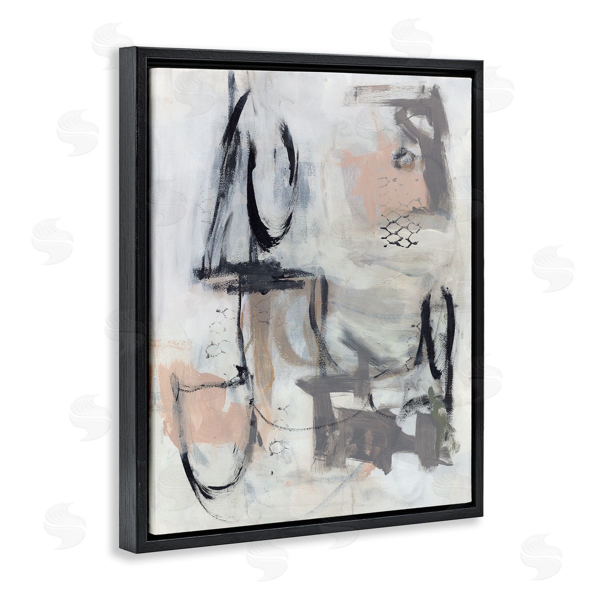 Valerie Corvin Brushed Collage Abstract Black Floating Frame Canvas Wall Art Print