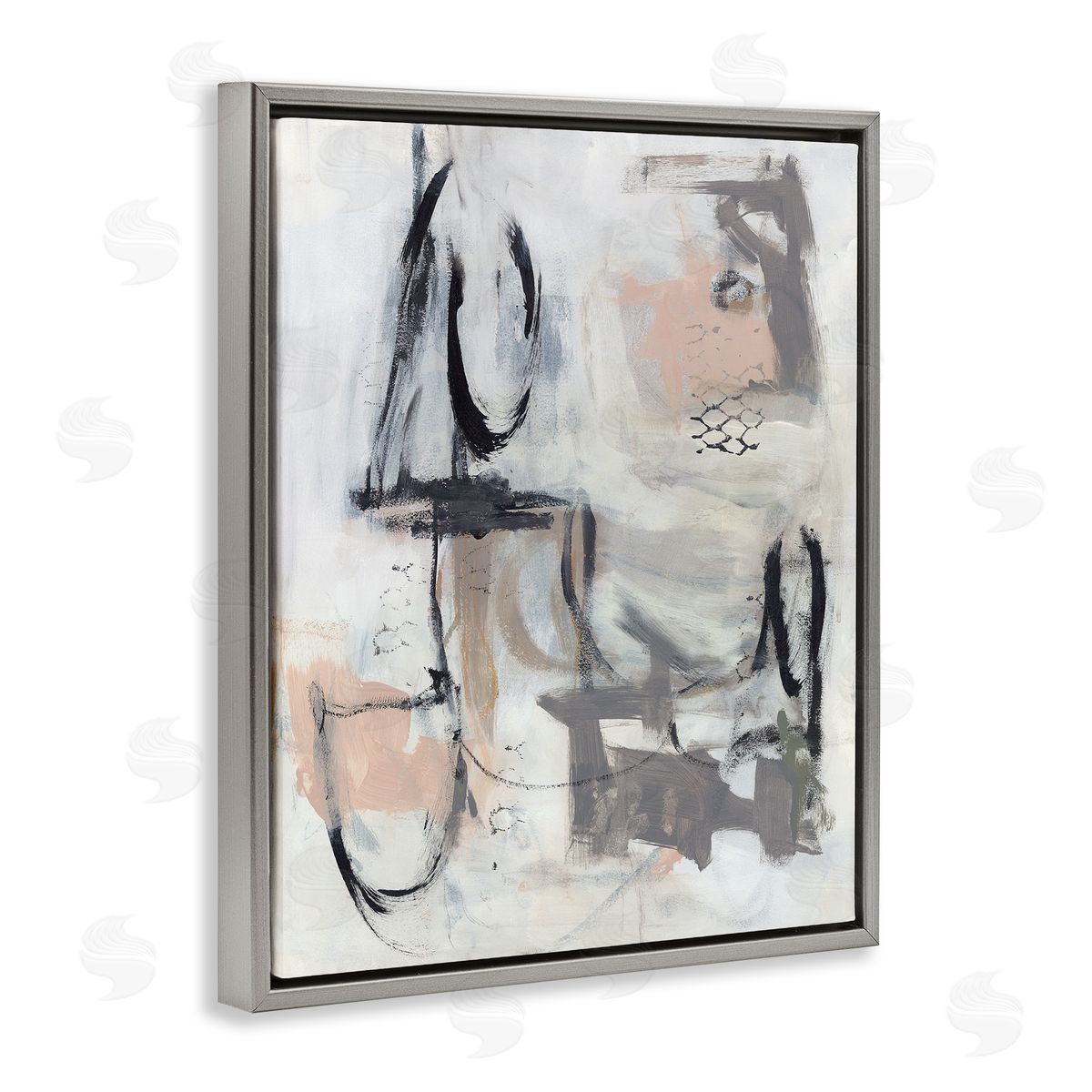 Valerie Corvin Brushed Collage Abstract Gray Floating Frame Canvas Wall Art Print