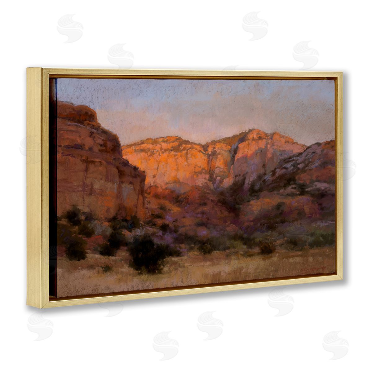 Christine Debrosky Canyon Cliffs Landscape Gold Floating Frame Canvas Wall Art Print