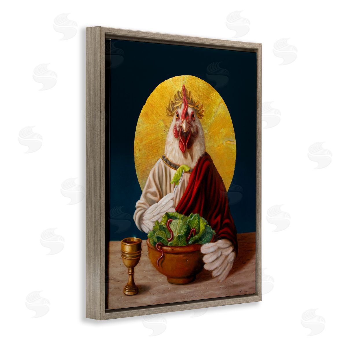 Lucia Heffernan Classic Hen with Meal Brown Floating Frame Canvas Wall Art Print