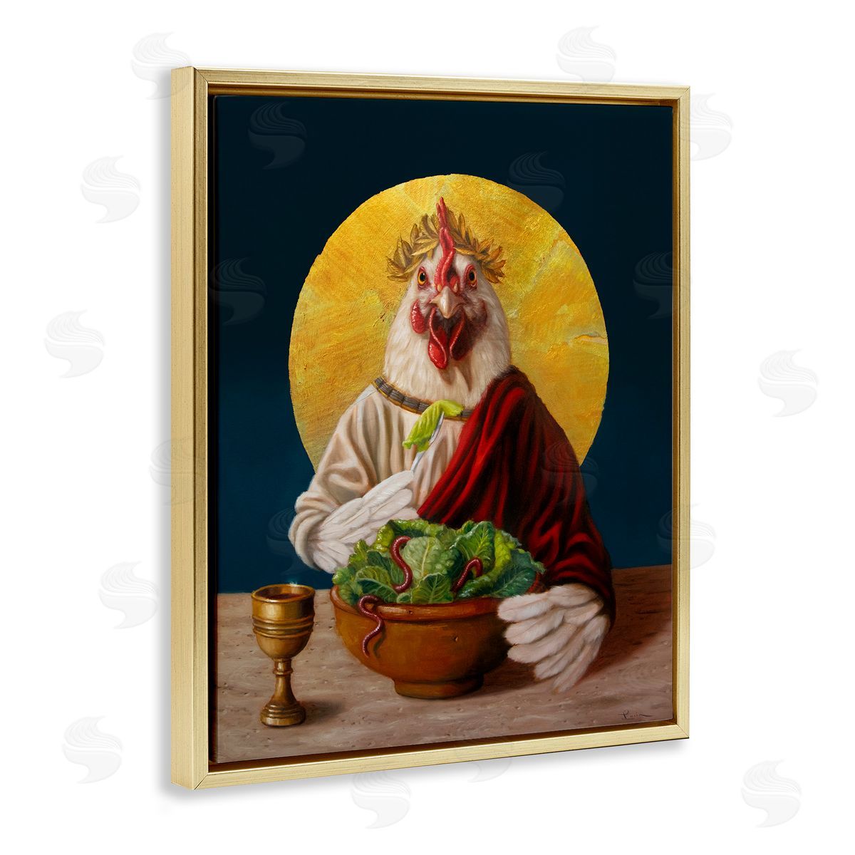 Lucia Heffernan Classic Hen with Meal Gold Floating Frame Canvas Wall Art Print