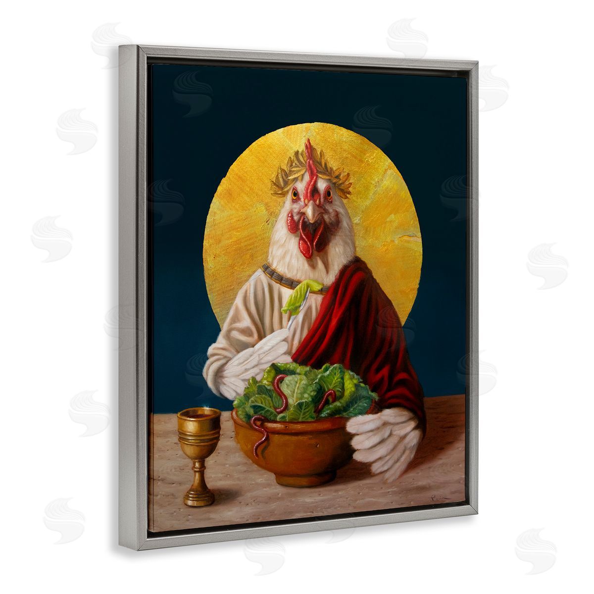 Lucia Heffernan Classic Hen with Meal Gray Floating Frame Canvas Wall Art Print