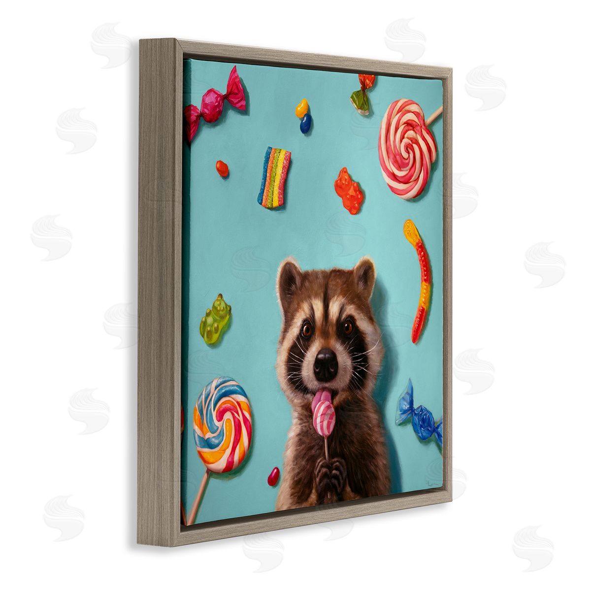 Lucia Heffernan Raccoon & Sweets Candies Brown Floating Frame Canvas Wall Art Print