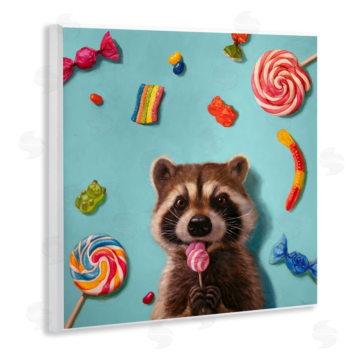 Lucia Heffernan Raccoon & Sweets Candies Wooden Wall Plaque Art Print