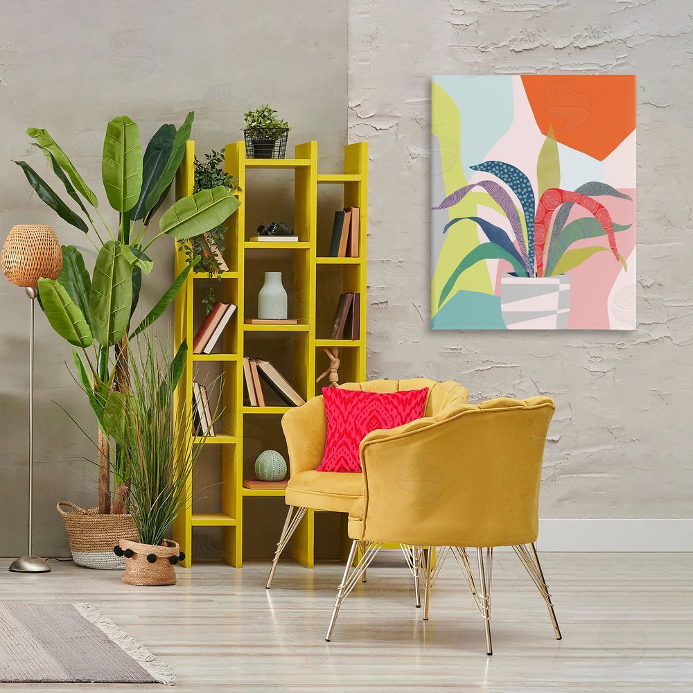 Ioana Horvat Modern Geometric Plant Leaves Canvas Wall Art Print in Room