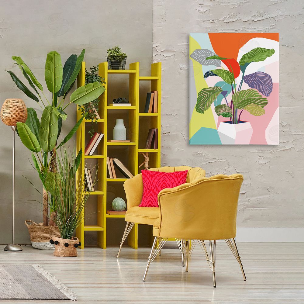 Ioana Horvat Midcentury Bold Plant Canvas Wall Art Print in Room