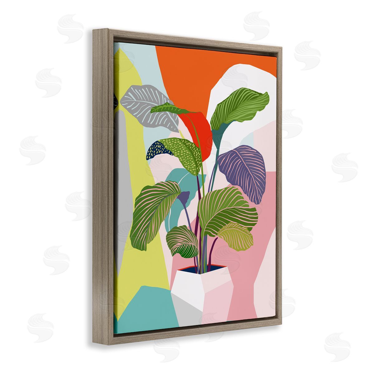 Ioana Horvat Midcentury Bold Plant Brown Floating Frame Canvas Wall Art Print