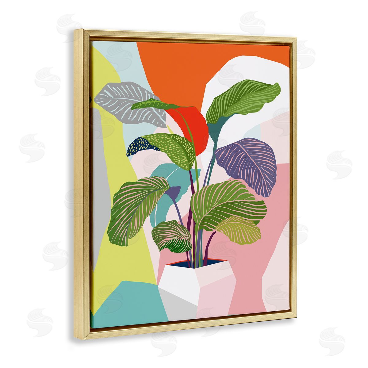 Ioana Horvat Midcentury Bold Plant Gold Floating Frame Canvas Wall Art Print